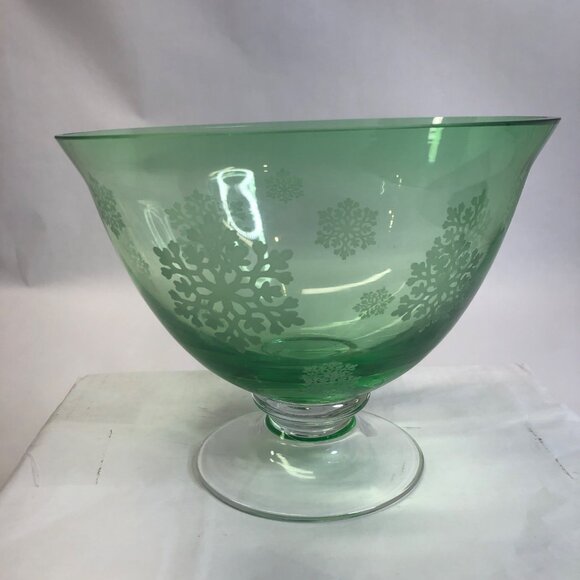 Vintage Green Emerald Glass Snowflake Pattern Footed Bowl Candy Dish - Picture 1 of 10